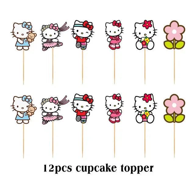 Cute Cartoon Kitty Cat Balloons Set First 5th 6th Birthday Decoration Baby Shower Globos Hello Cake Topper Backdrop Candy Box