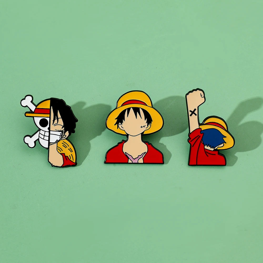 3 Pcs Fashion Cartoon Brooch personality Monkey D. Luffy Enamel Pin Metal Badge Jewelry Clothing Backpack Accessories Gift