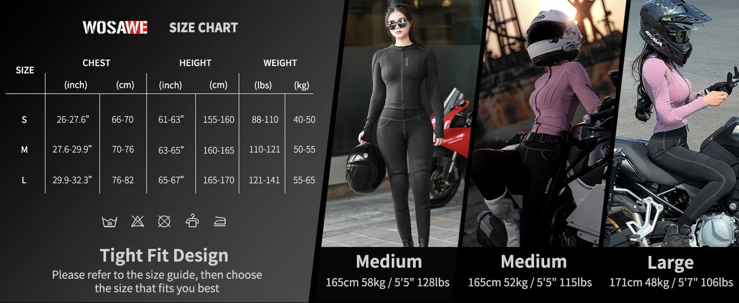WOSAWE Women Motorcycle Soft Armor Full Body Summer Motorbike Protective Jacket Motocross Racing Pants CE Approved