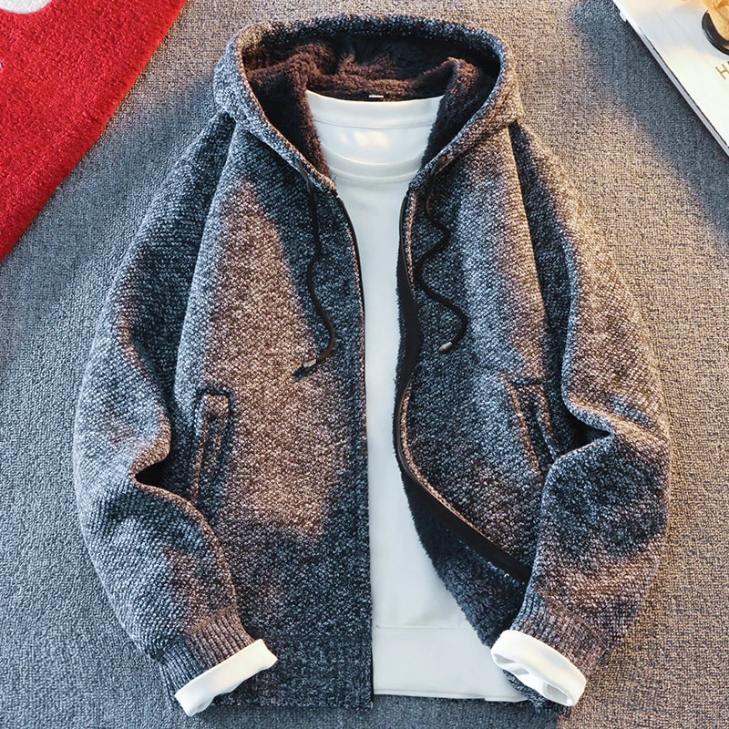 Men's Fleece Warm Knit Sweater Cardigan Hooded Jackets Fleece Warm Casual Jackets Autumn Winter Sweaters Coats