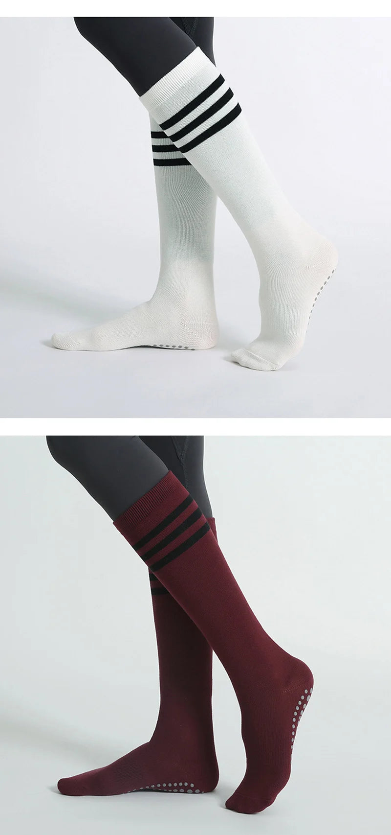 Autumn Winter Women Yoga Socks Striped Cotton Fitness Breathable Pilates Socks Middle Tube Non-Slip Gym Dance Ballet Grip Socks