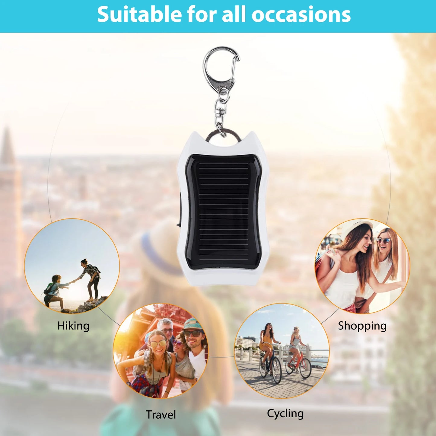 Keychain Power Bank USB External Solar 950mAH Cell Phone Backup Power Bank with 3 LED Light Charging Equipment for Hiking Travel