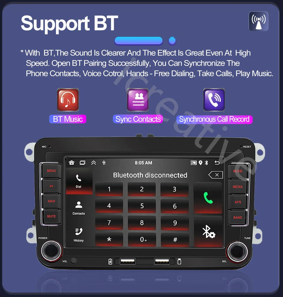 2Din Car Radio Android for Volkswagen Golf 5 6 Polo Passat B6 B7 CC Skoda Jetta Universal Multimedia Carplay Wifi GPS Navigation