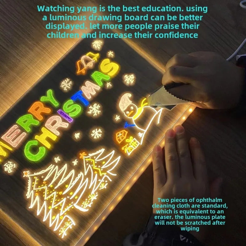 LED Note Board with Colors Erasable DIY Children's Drawing Board Letter Message Board White Luminous Dry Erase Board with Stand