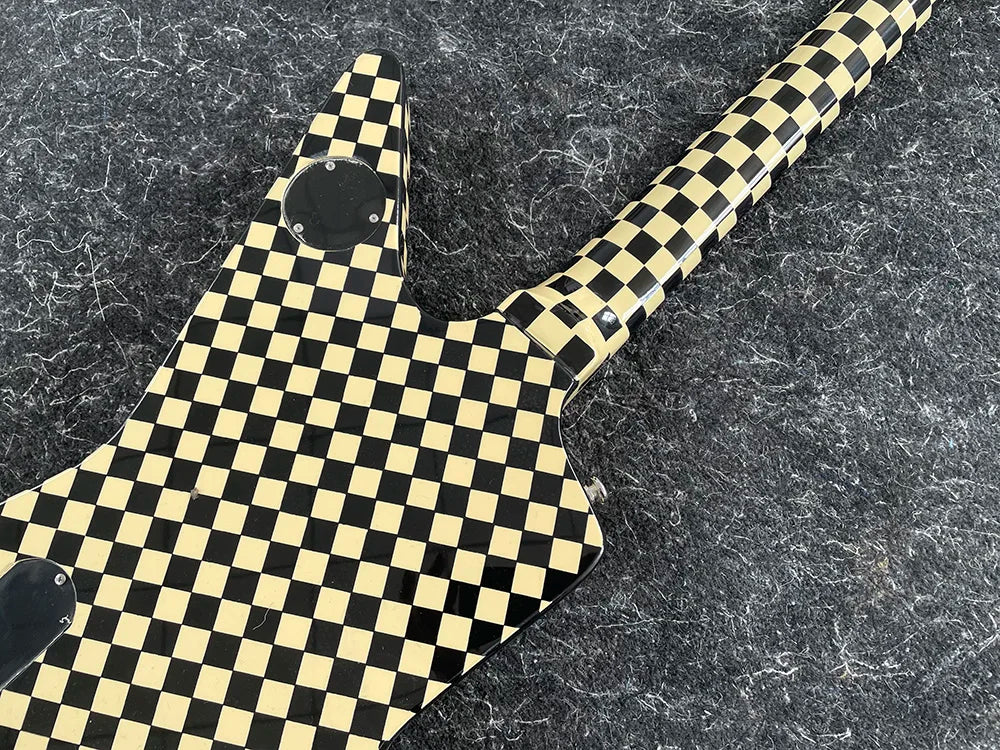 Electric Guitar Black and White Chessboard Goose，Explorer，mahogany body,Rosewood Fingerboard,High Quality,free shipping