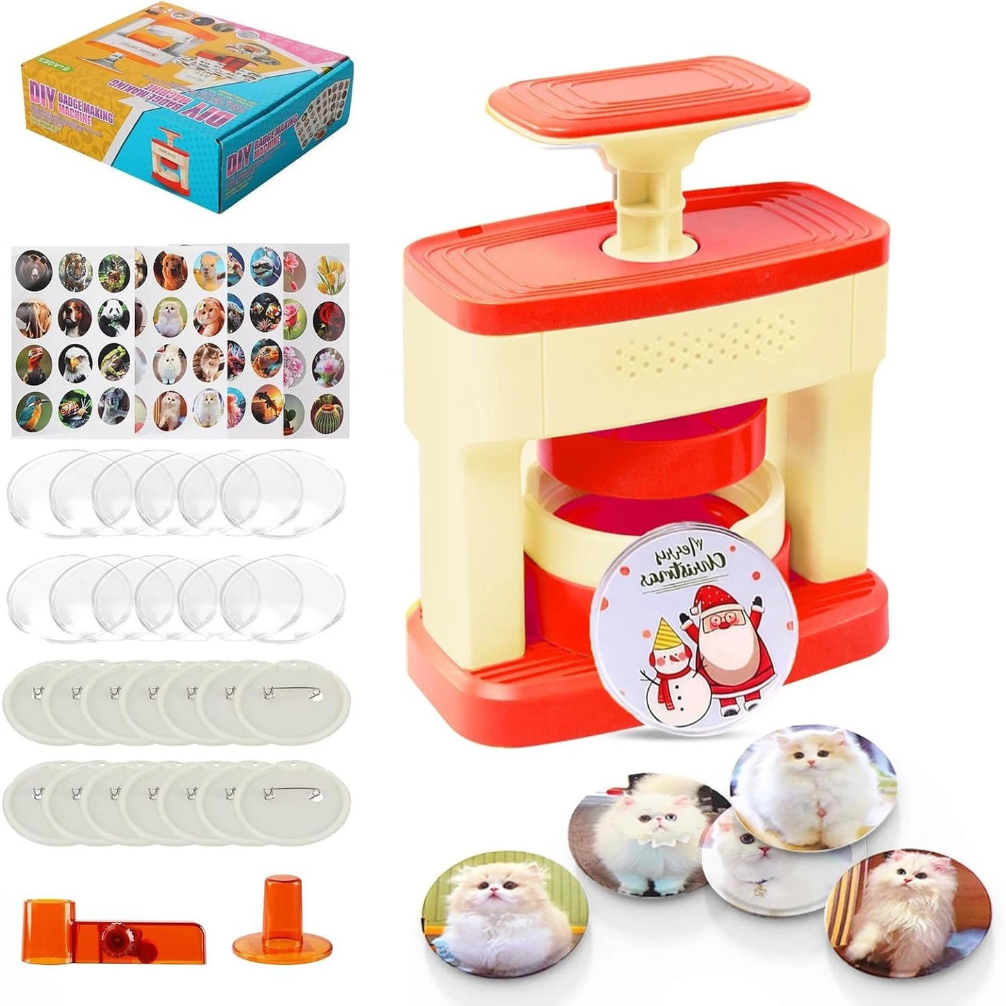 Button Maker Machine 55mm Pin Badge Maker Machine DIY Badge Punch Press Kit with 48 pcs Button Parts Perfect for School Projects