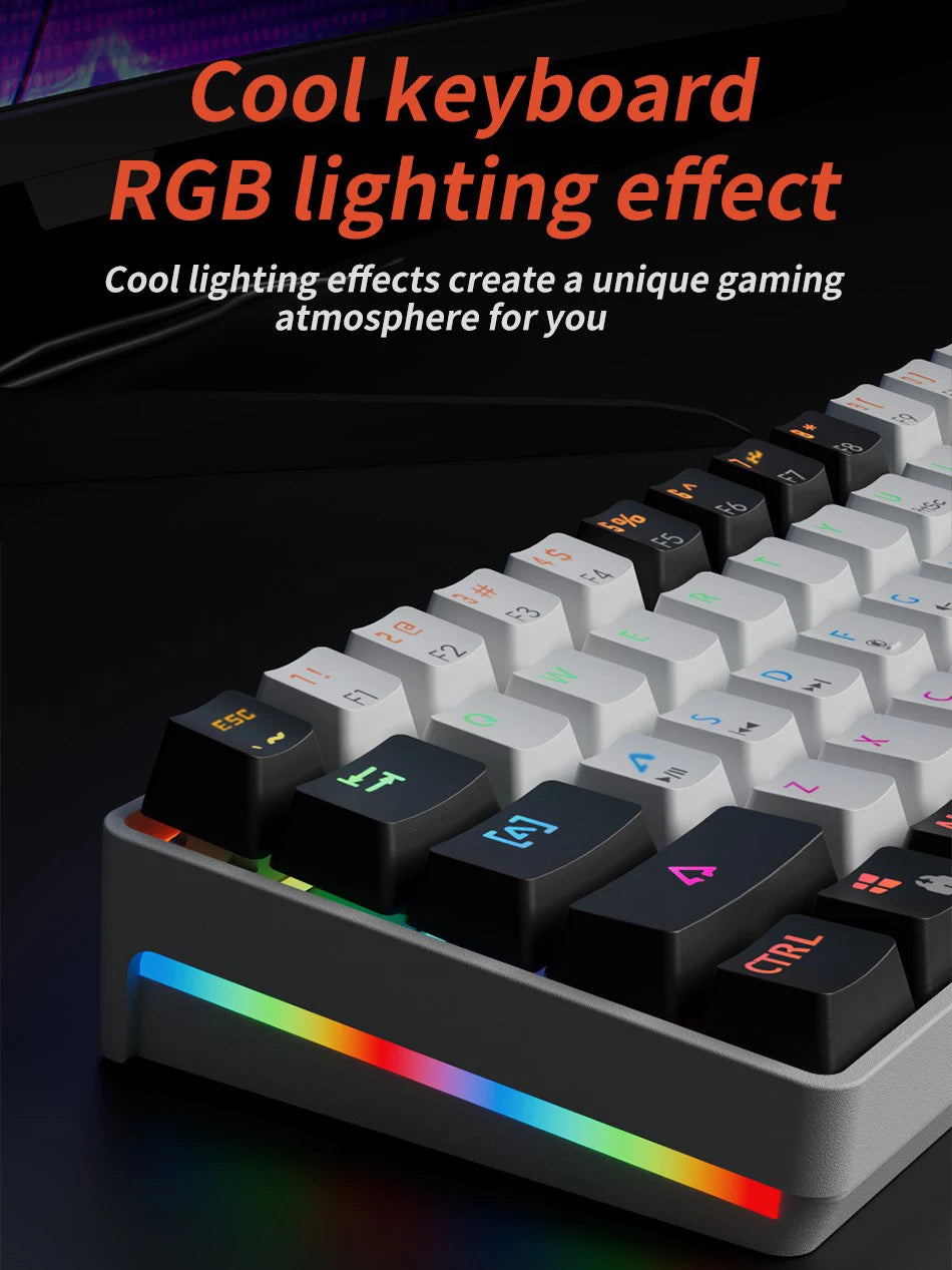 MUCAI mechanical keyboard 61 key mini portable wired cool light effect red axis hot swappable e-sports game office desk keyboard