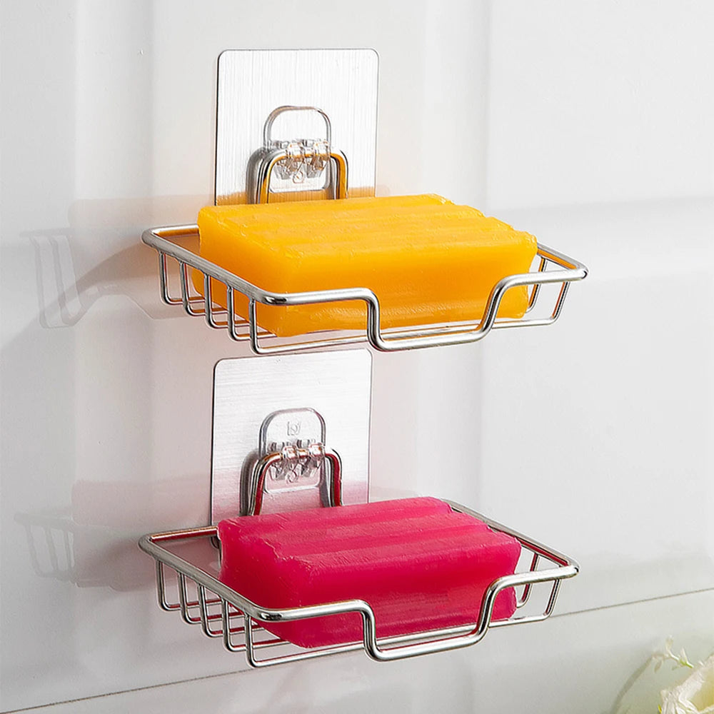 Soap Rack Wall Mounted Soap Holder Stainless Steel Soap Sponge Dish Bathroom Accessories Soap Dishes Self Adhesive