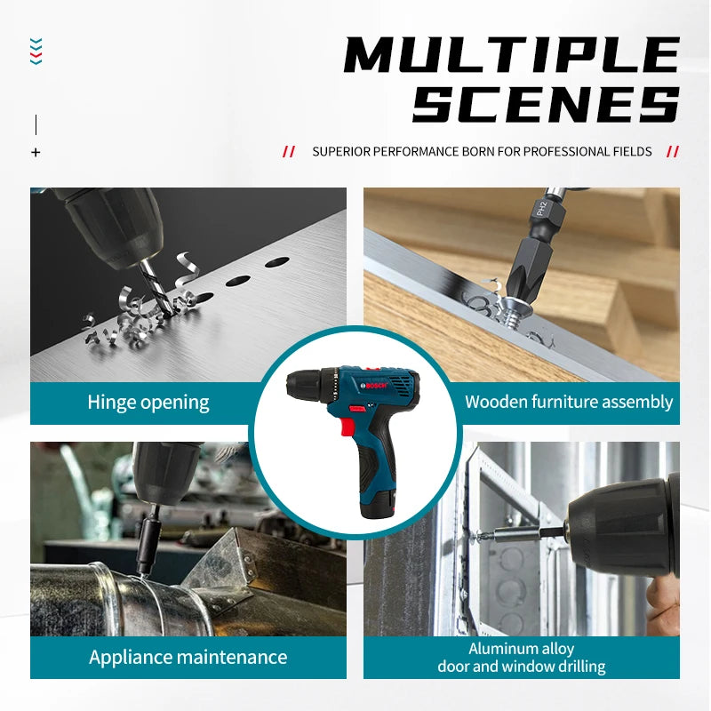 Bosch-GSR120-LI Professional Cordless Electric Hand Drill, Multi-Function Screwdriver, Power Tools, Home Screwdriver