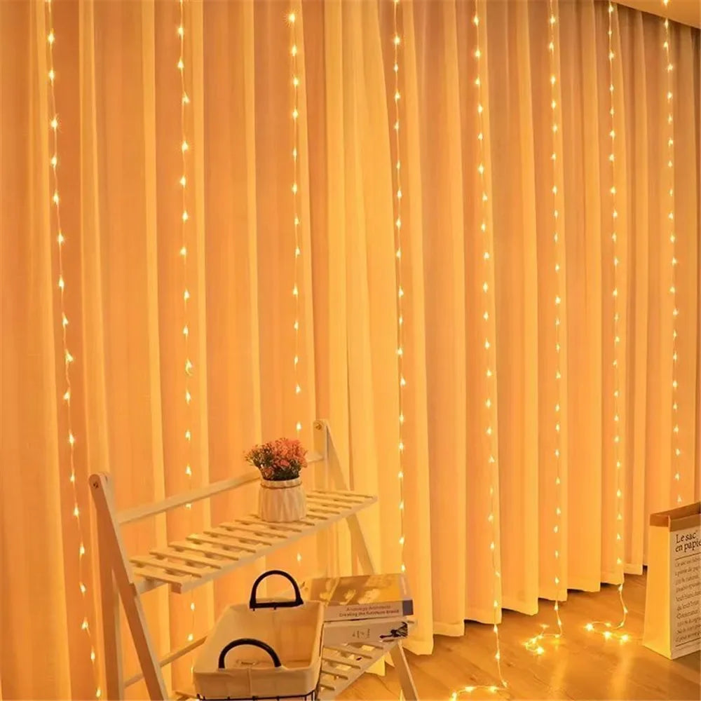 Christmas Lights LED Fairy String Curtain Lights 8 Mode Remote USB Festoon Christmas Decor For Home Holiday New Year Lamp