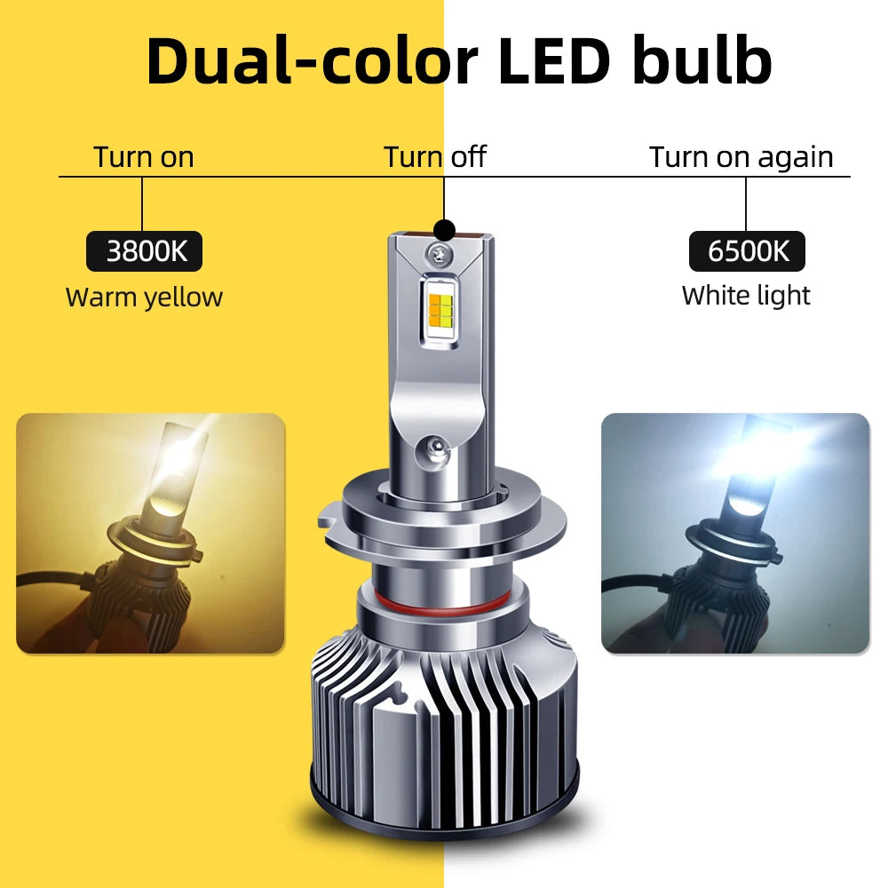 DiReal 2PCS Auto H7 Led Car Light H1 H8 H9 H11 9005 9006 9012 H4 LED 2colors Changing Headlight Fog LED Light 3000K/3800K 6500K