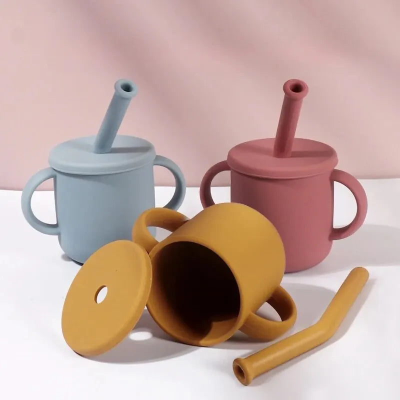 Silicone Cups For Infants And Young Children, Learning And Drinking Water Cups, Double Ear Cups, Endurance Training Cups