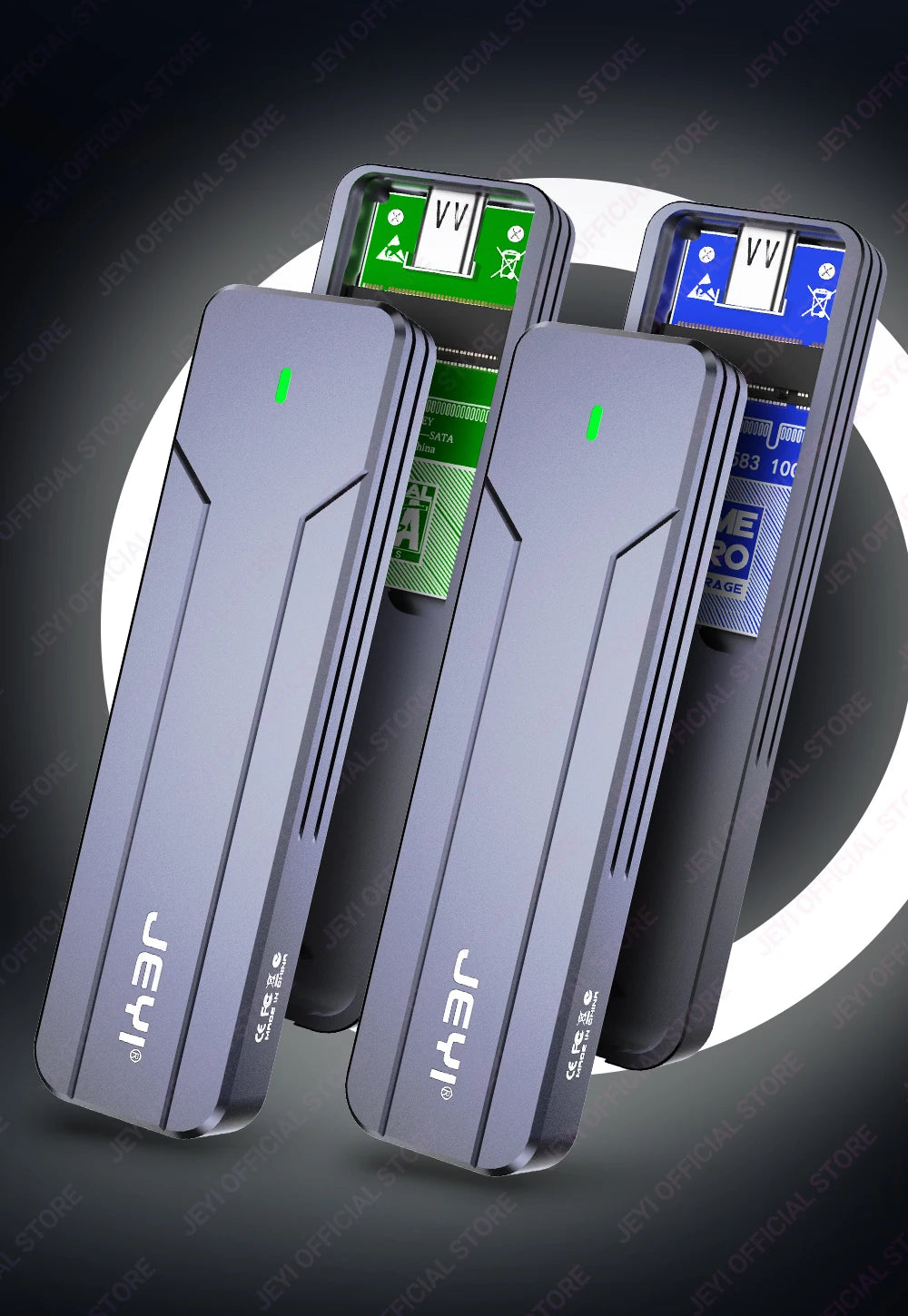 JEYI M.2 NVMe NGFF SSD Enclosure, Full Aluminum USB 3.2 Gen 2 10Gbps PCIe Or SATA 6Gbps M-Key B- Key M.2 Case Support Trim UASP