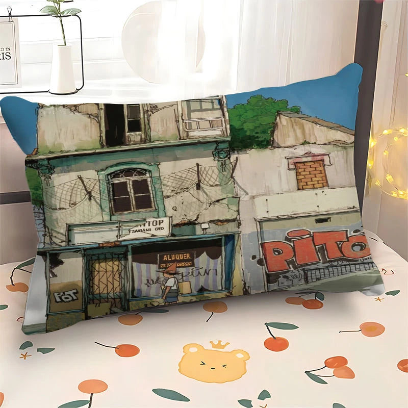 Scene Art Anime Cartoon Pillowcase, 30×50cm Rectangular Sofa Cover, 40×60cm Car Seat Cushion