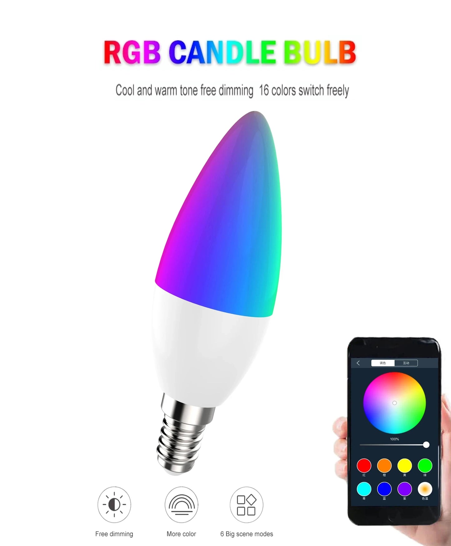 TUYA Smart Light Bulb E14 RGB Bluetooth Candle Crystal Lamp 110V 220V Dimmable Smart Life Group APP Control for Room Home Decor