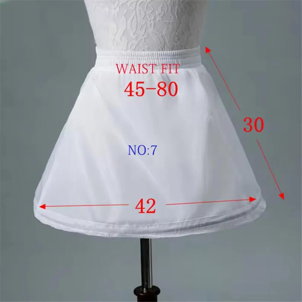 White Children kids Petticoat A-Line 3 Hoops One Layer Flower Girls Crinoline Lace Trim Flower Girl Dress Underskirt