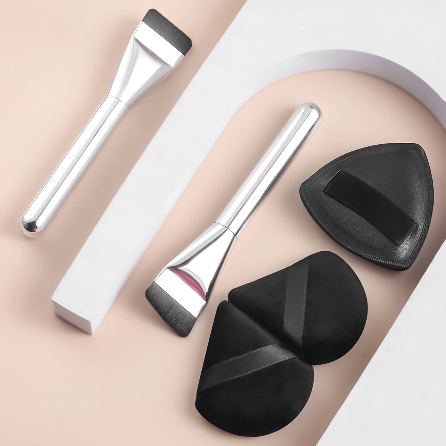 foundation brush & triangular air cushion powder puff + fan powder puff-minimalist fashion make-upand beauty tool set