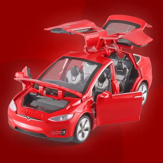 Model X Toy Car, 1:32 Zinc Alloy Diecast Car Toys for Kids, Pull Back Collectible Vehicle Toy Door Opening Scale Car Model