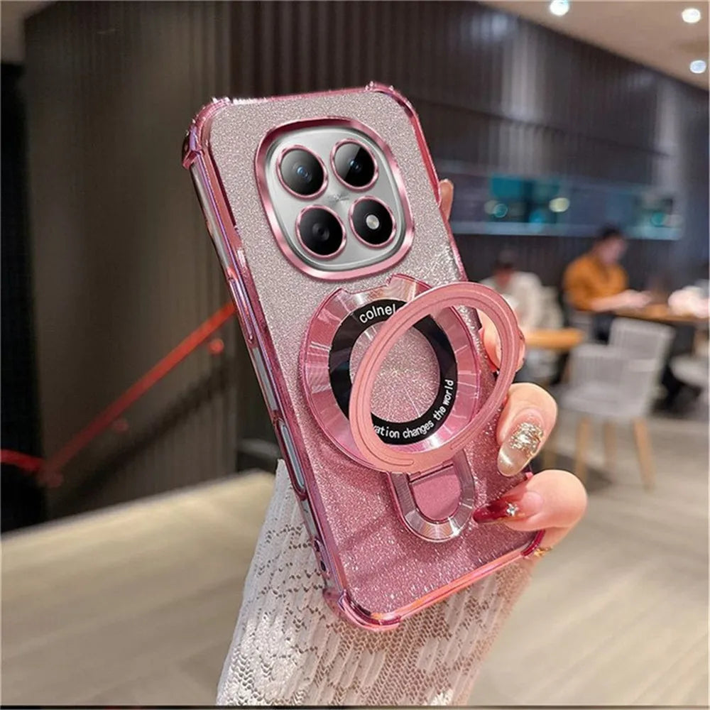 Glitter 4-Point Anti Fall Plating Kickstand Phone Case For Infinix Note 60 50 30 40 Pro 50X 50S Smart 20 10 9 8 7 Magnetic Cover