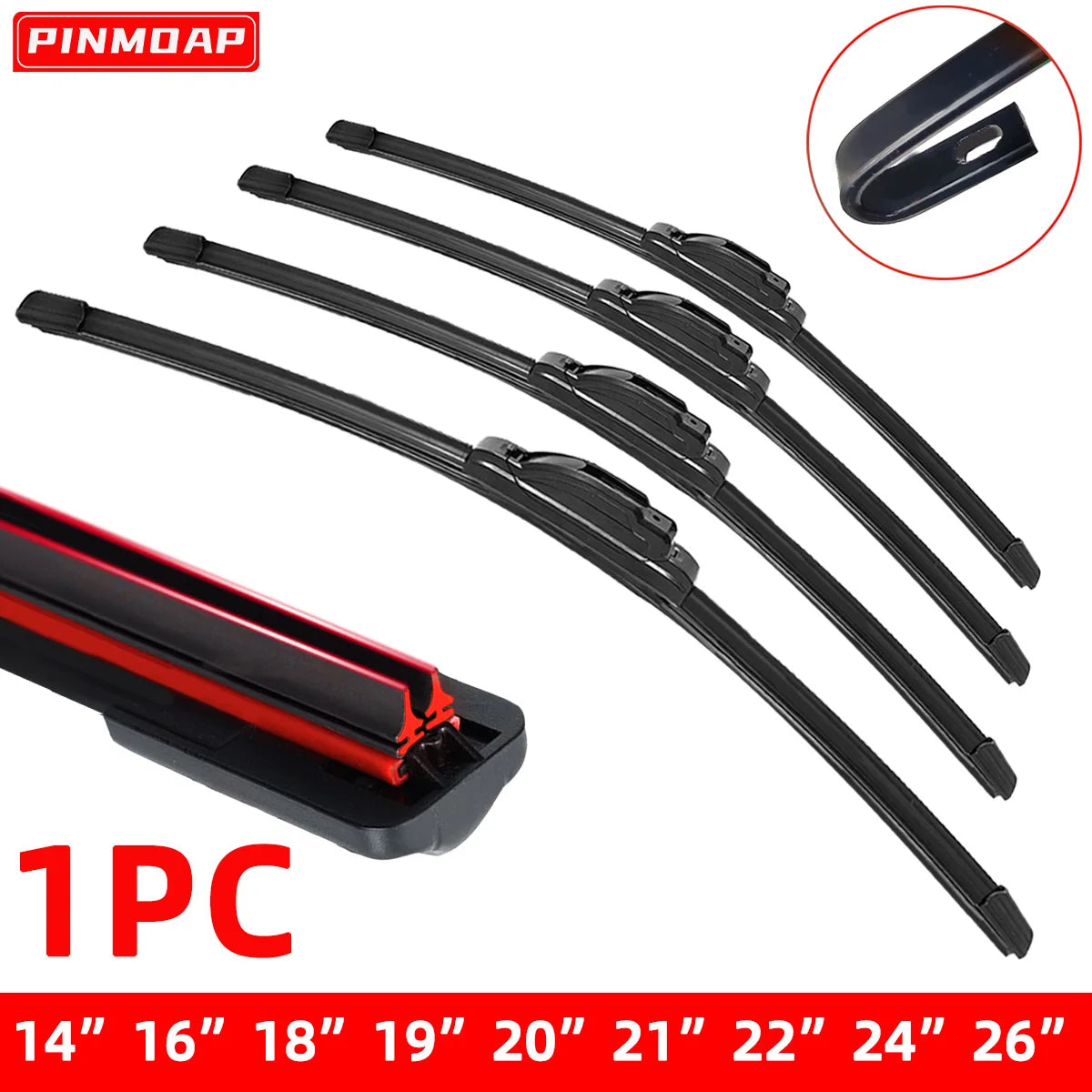 1PC car windshield front wiper blade  J-hook universal rubber automotive parts14"16"18"19"20"21"22"24"26"