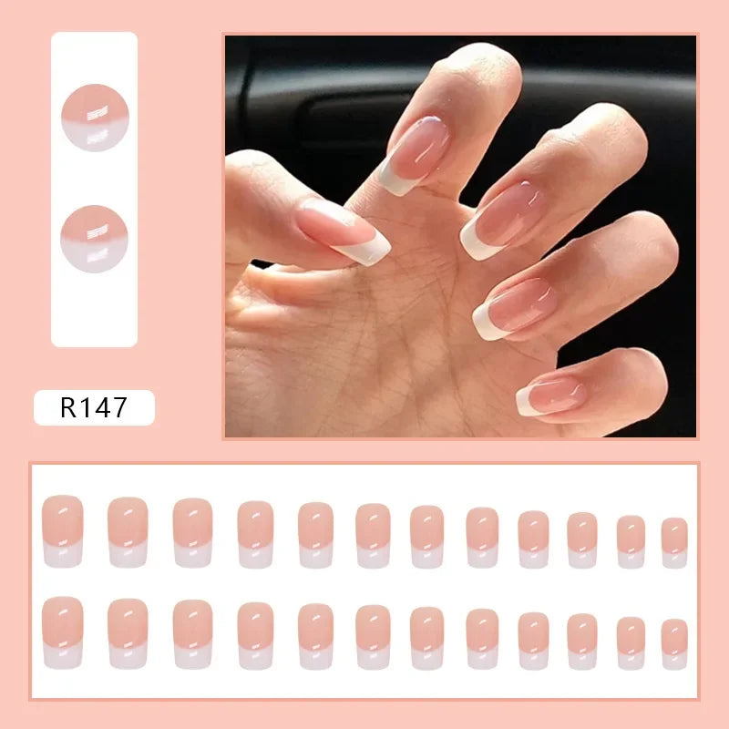 Black Moon 24 Pcs Press on Nails Pink Gradient Fake Nails Glossy Artificial Finger Manicure Reusable False Nails for Women