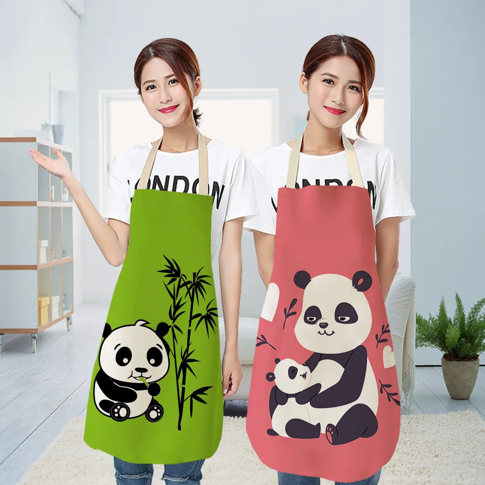 Cartoon Panda Multi-functional Linen Apron Dress Garden Children's Aprons for Woman Man Kids Pink Kitchen Baking Accessories