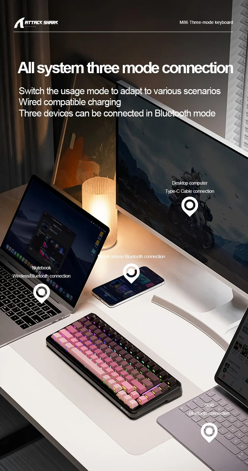 Attack Shark M86rgb Three-Mode Wireless Bluetooth Hot Plug Engraving Mechanical Keyboard Blueberry Axis Surprise Gift