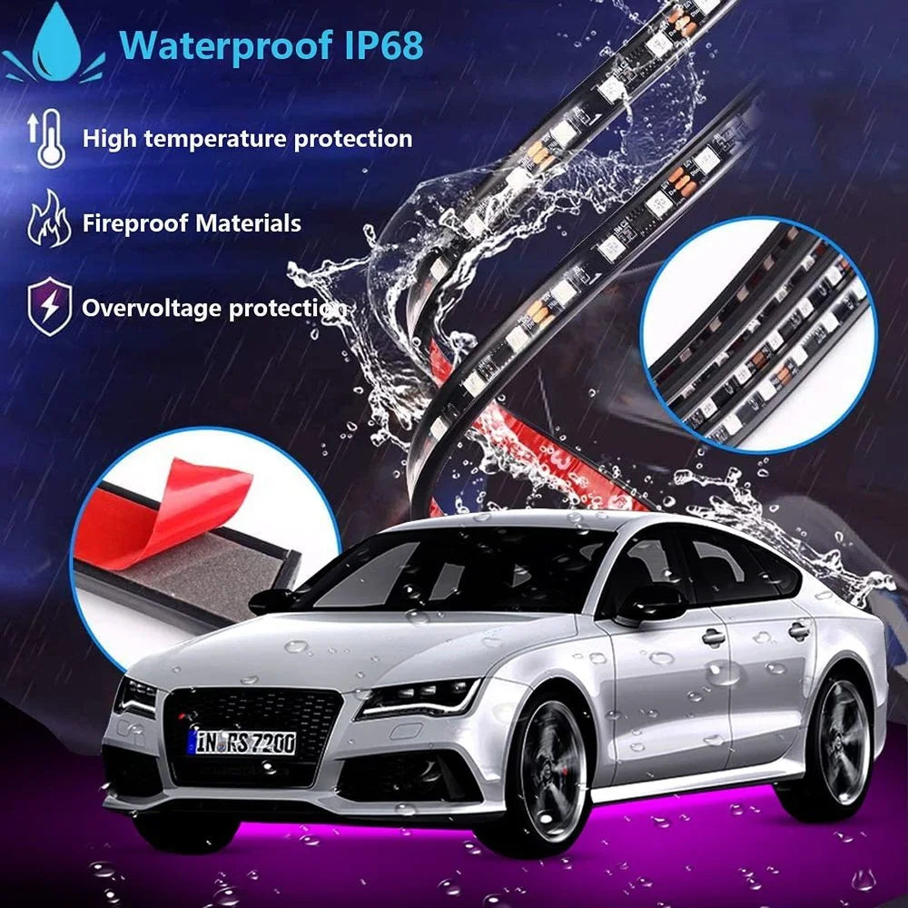 Neon LED RGB Car Underglow Bottom Light Remote/APP Control Flexible Waterproof LED Strip Car Underbody Light Decorative Lamp