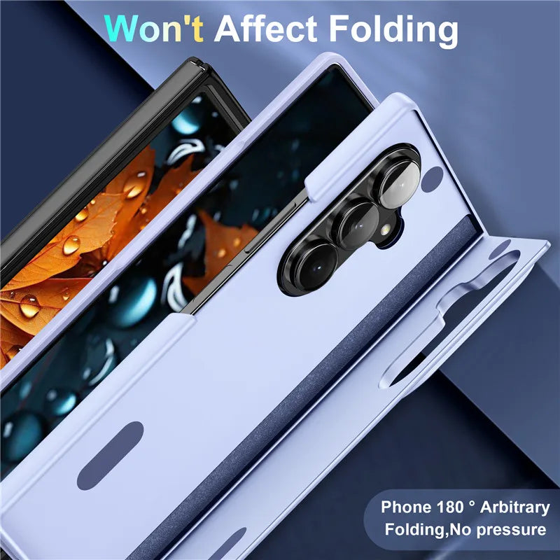 Shockproof Matte PC Folding Phone Case For Samsung Galaxy Z Fold 7 6 5 4 3 Fold7 5G Bracket Stand Holder Cover