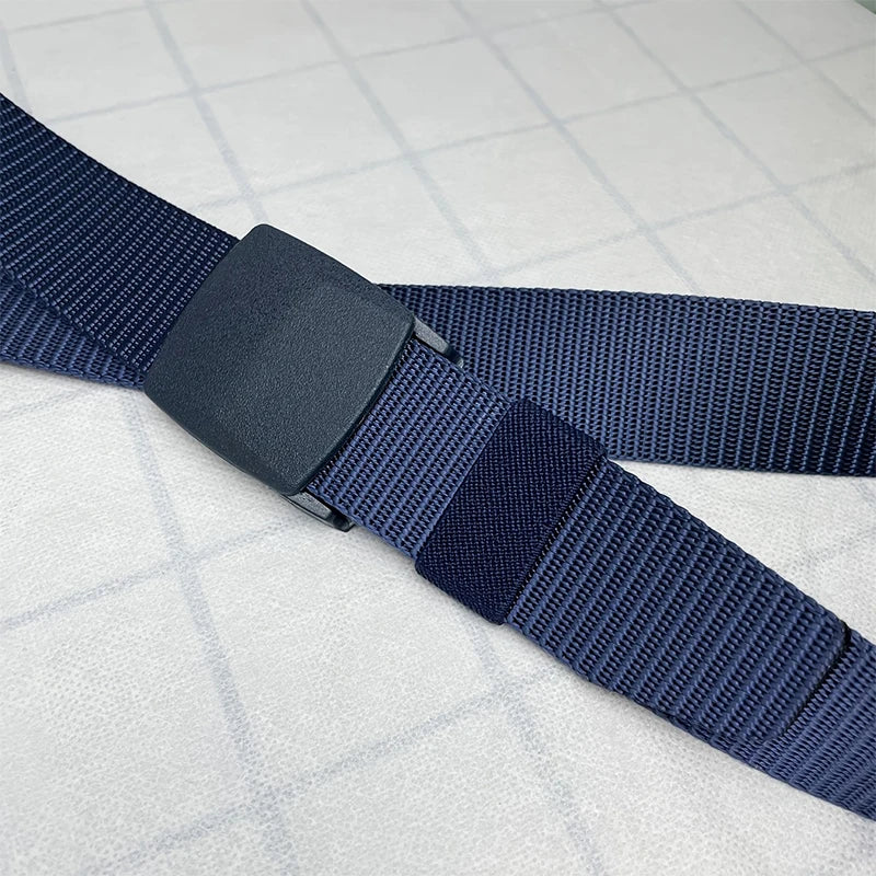 Metal Free Nylon Belt, MEN'S Tactical Woven Plastic Buckle Belt, Outdoor Versatile Perforated Canvas Nylon Belt