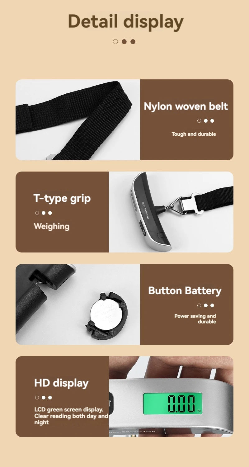 110lb/50kg Portable Scale Digital LCD Display Electronic Scale Weight Suitcase Travel Weighs Baggage Bag Weight Balance Tool