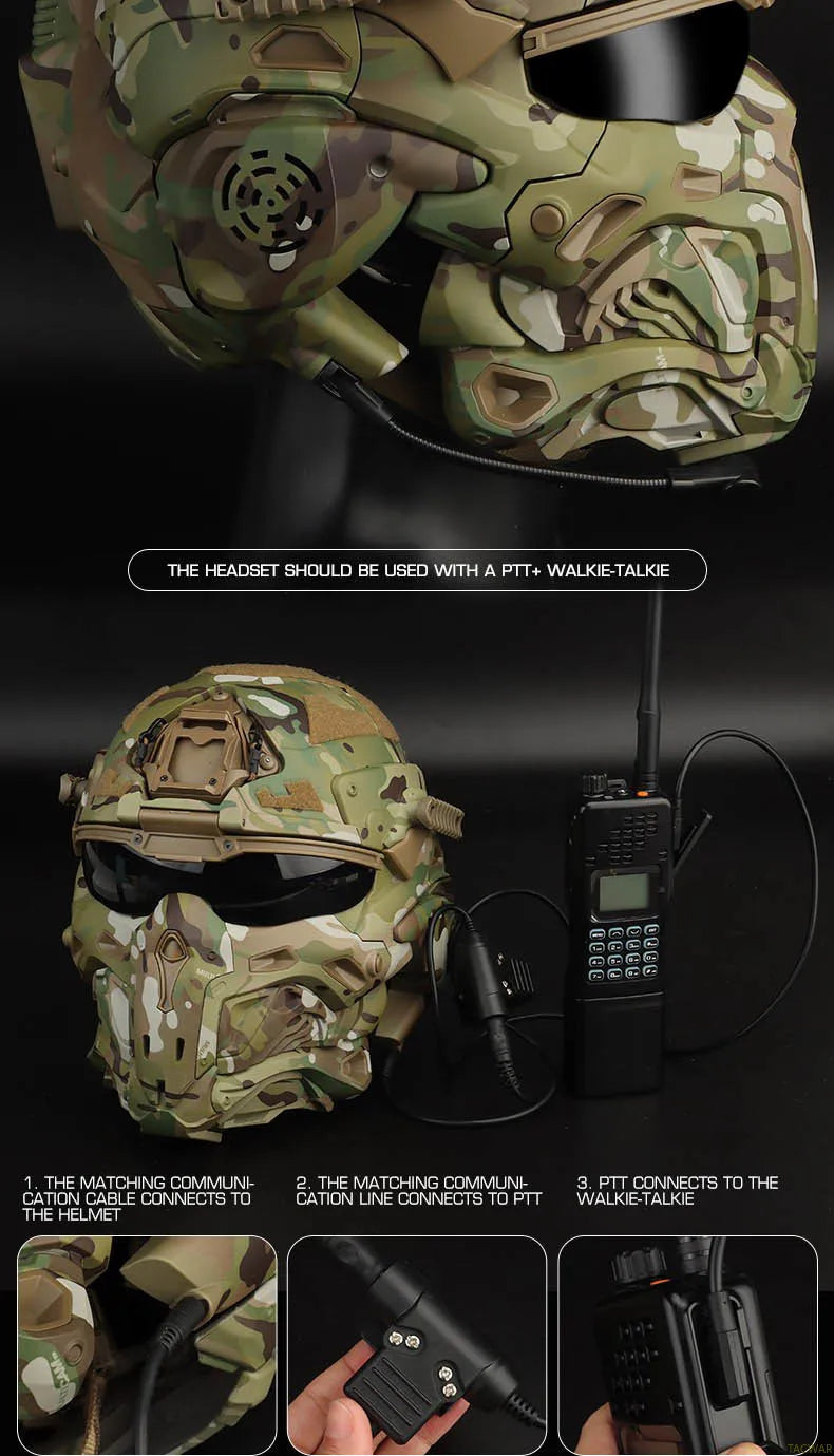 Assault I Airsoft Helmet Full Face, Tactical Helmet with HD Headset Anti-Fog Fan 2 Pairs Lens Flip Mask for Outdoor CS