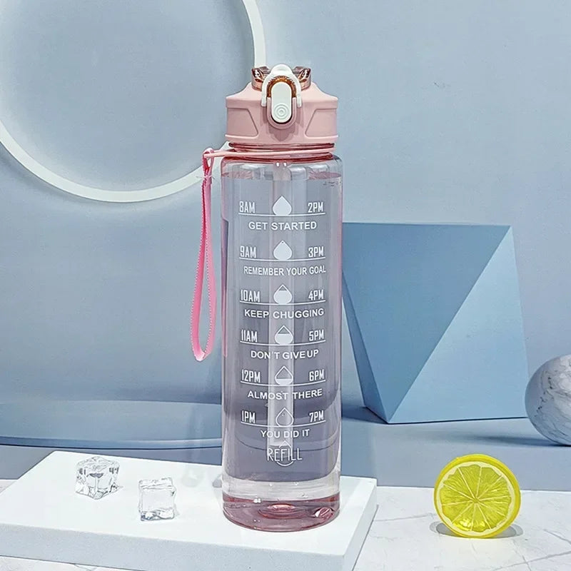 750ml Transparent Water Bottle with Sports Strap and Time Scale Large Capacity Water Cup Suitable for Outdoor Camping and Travel