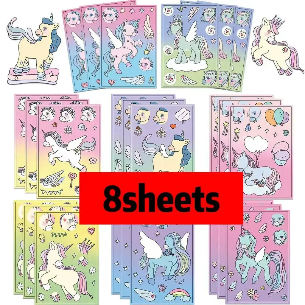 8/16Sheets Disney Micke Puzzle Stickers  Children DIY Make-a-Face Funny Assemble Jigsaw Cartoon Sticker Kids Educational Toys