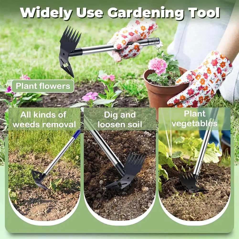 148cm 4-Section All-Steel Dual-Purpose Hoe And Shovel Multifunctional Garden Tool with Weeding And Raking Features for Home Use