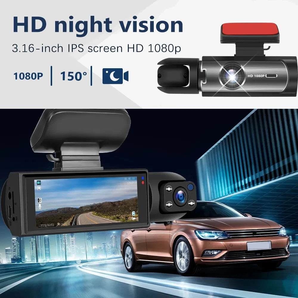 Dash Camera Front And Inside,3.16inchdash Cam 1080P G Sensor HD Night Vision Loop Recording Wide Angle Car DVR