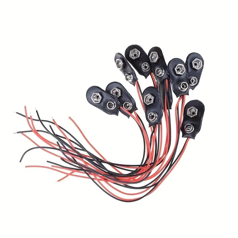 10pcs 9V Battery Clips 10cmBlack Red 2Wired Cable Connection Connector Buckle 9 Volt Battery Clip Connector Battery Holder