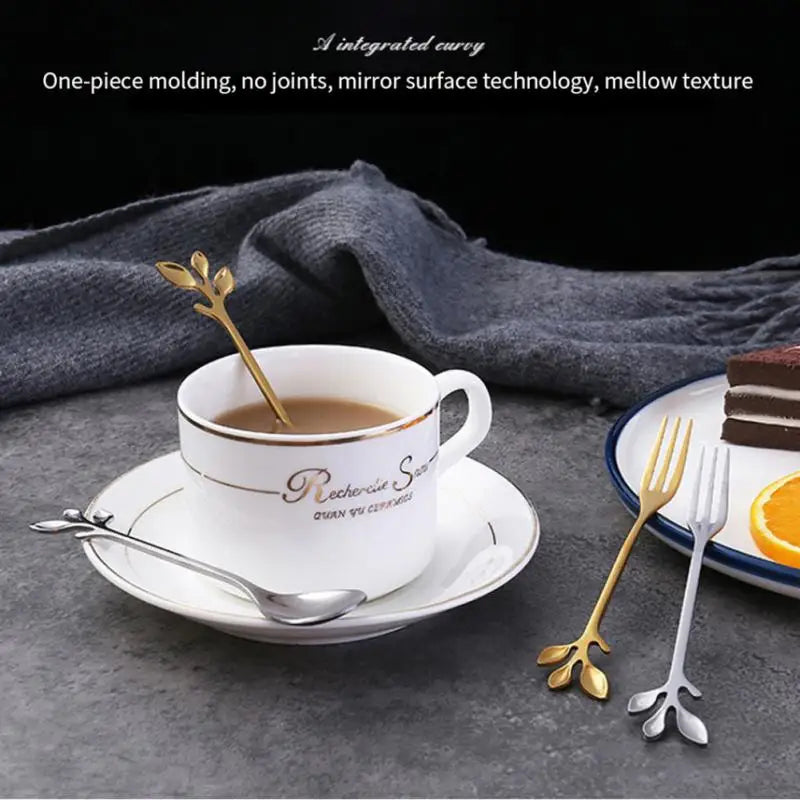 Branch Leaves Tea Spoon Stainless Steel Creative Coffee Spoon Ice-Cream Tea Stirring Spoons Dessert Espresso Spoons Tableware