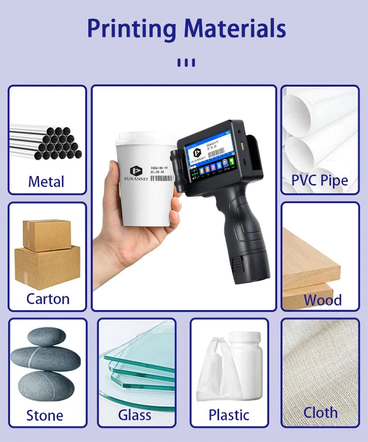 EURANNIT E17 12.7mm Portable Handheld Inkjet Printer Text QR Barcode Batch Number Logo Image Expire Date TIJ Printing Machine