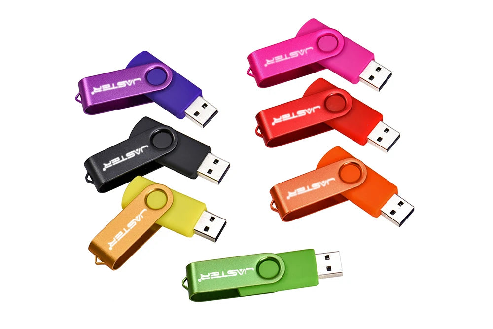 JASTER 360° Rotatable USB Flash Drive 64GB Free Key Chain Pen Drive 32GB Metal Clip Memory Stick 16G Black Red Blue Green U Dis