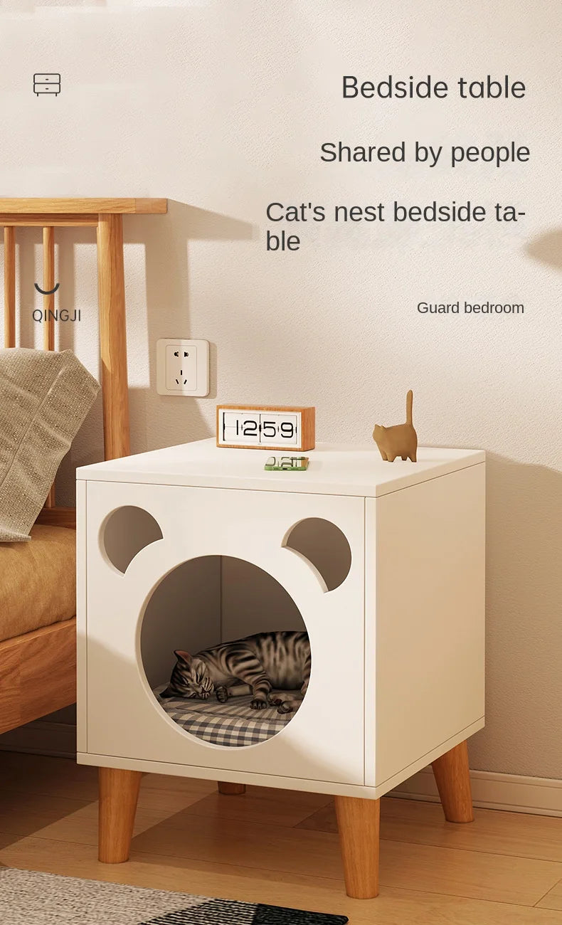 Multifunctional Storage Cabinet for Cats Beds Solid Wood Cat Litter Bedside Table Simple Small Bedside Table Bed Accessories