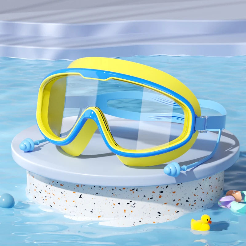 Kids Swimming Goggles Big Frame HD View Anti-fog Waterproof Children's Swim Goggles Boys and Girls Multi-color to Choose