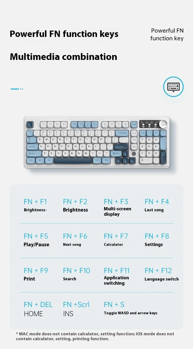 Ajazz Af98 Wireless Bluetooth Three-Mode Keyboard E-Sports Game Special Mechanical Touch Typing Office Computer Wired Keyboard