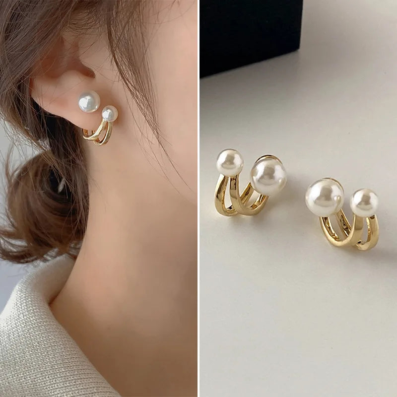 2024 New Retro Light Luxury Pearl Stud Earrings Korean Simple Jewelry Christmas Party Girl's Temperament Accessories for Woman