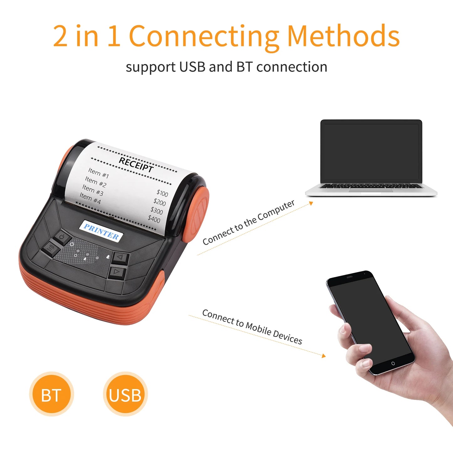 80mm Portable Thermal Printer Wireless Bluetooth Mobile Pocket Bill Printer Android Phone PC Printer MTP-3 Thermal Printer