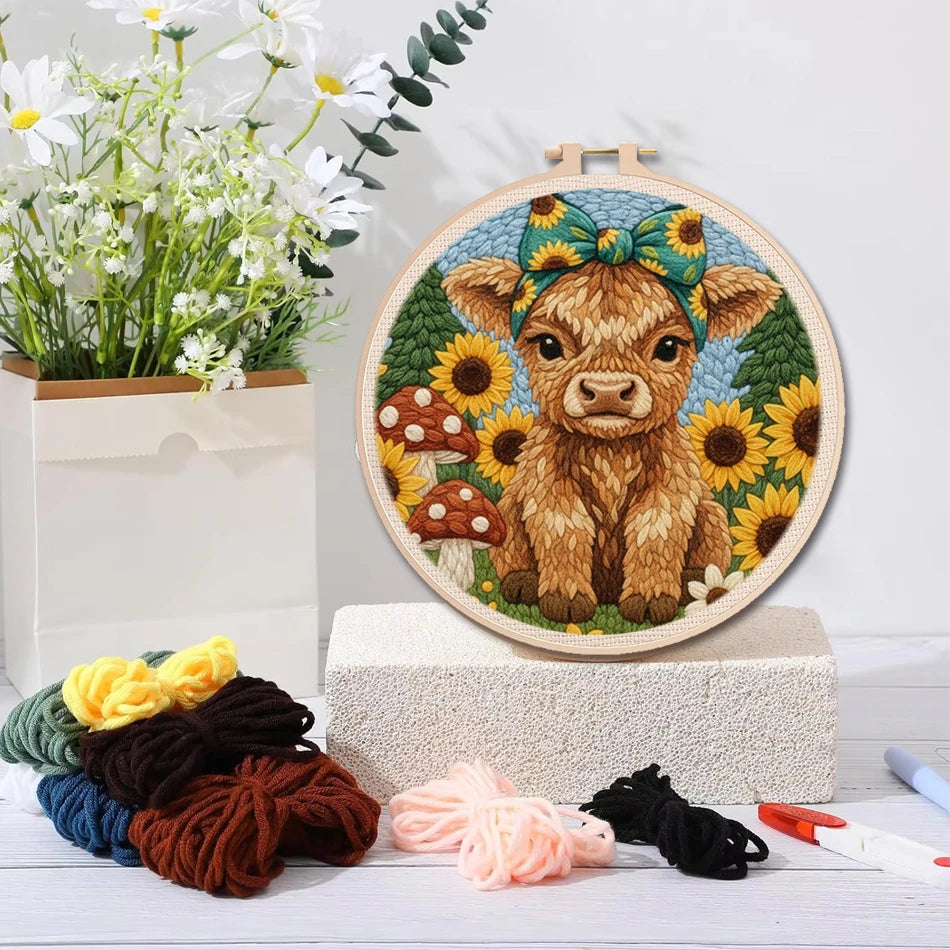 Punch Needle Embroidery Kits For Adults Scenery DIY Craft Yarns Embroidery Set for Beginner Cross Stitch Home Painting Decor