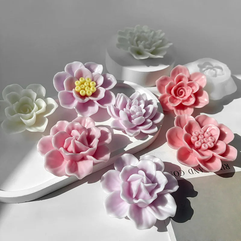 Silicone 3D Candle Molds DIY Handmade Peony Lotus Lotus Hibiscus Rose Flower  Soap Making Tools Para Velas форма для свечей