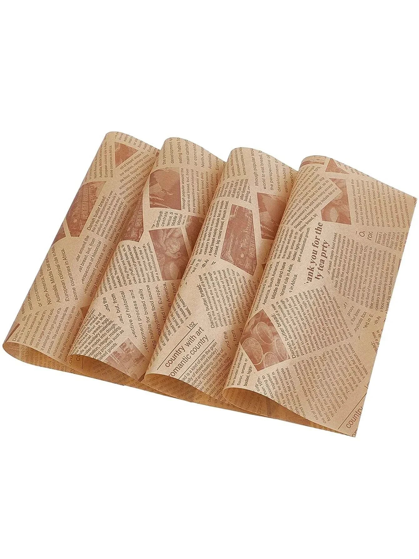50pcs Oil-Proof Paper Food Wrapping Paper Baking Sandwich Burger Fries Fried Food Wrapping Paper Plate Mat Accessories