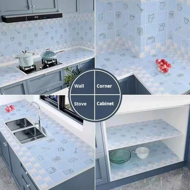 Kitchen Oil Resistant Stickers Waterproof Self-adhesive Wallpaper Stove Countertop Protective Pad Cabinet Countertop Marble Film