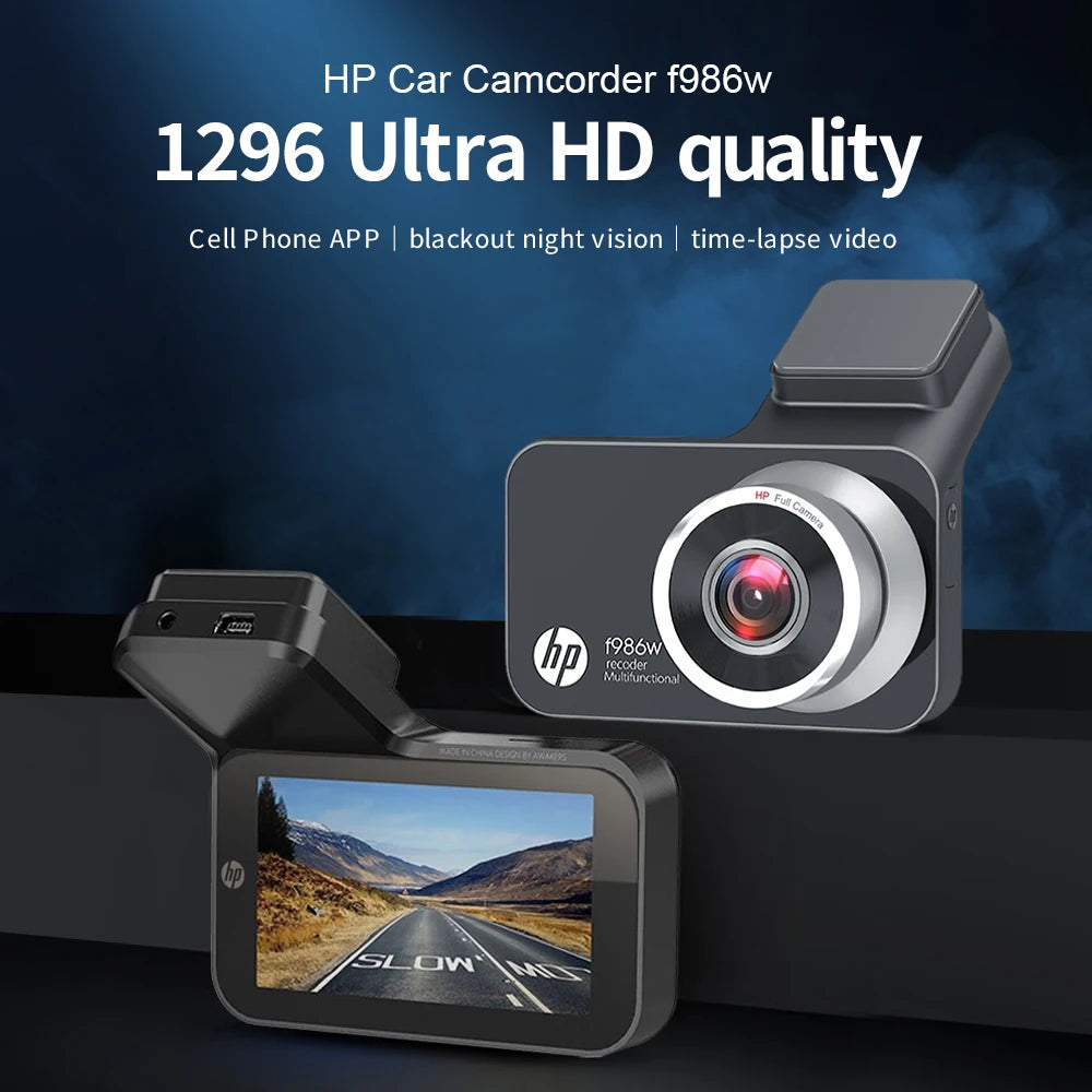 HP Car Recorder F986W 1296P Car Camera HD Night Vision Parking Monitoring Car WiFi Car DVR Video Loop Recording